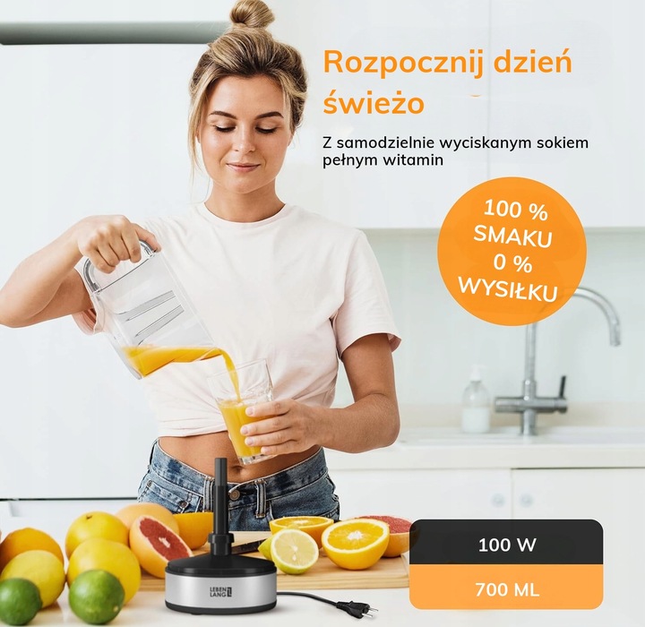 Elektryczna wyciskarka do cytrusów LEBENLANG 700ml 2 kierunki BPA-free