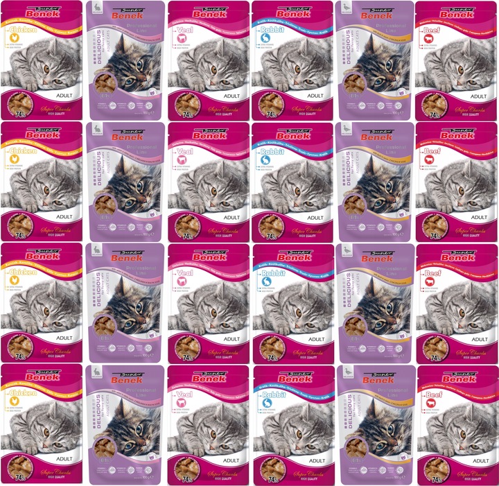 Mokra karma dla kota Super Benek Saszetki dla Kota Mix Smaków 24x100g