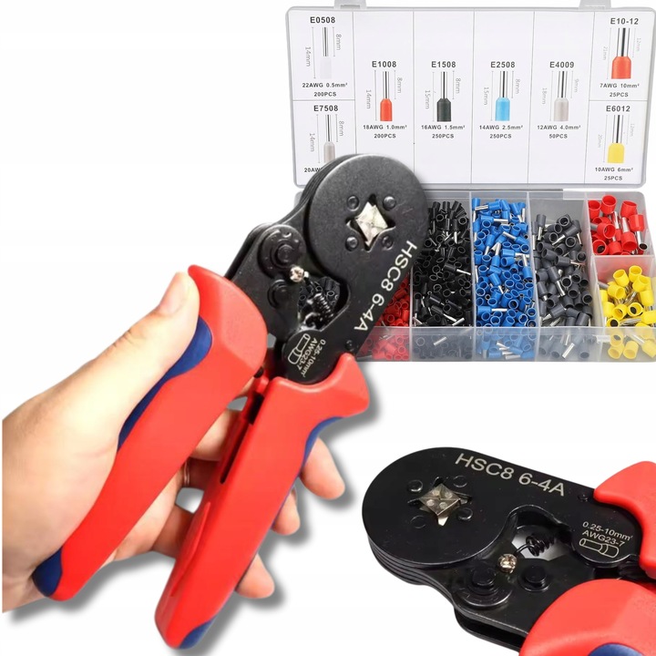 PRASKA ZACISKARKA DO KONEKTORÓW KOŃCÓWEK KABLI PRZEWODÓW + 1200 SZT