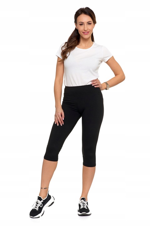 CZARNE GETRY DAMSKIE LEGGINSY 3/4 KLASYCZNE GŁADKIE DOPASOWANE MORAJ L/XL