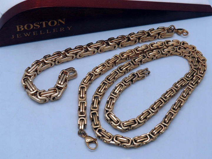 ZŁOTY ŁAŃCUSZEK Z BRANSOLETKĄ SPLOT KRÓLEWSKI 8MM STAL CHIRURGICZNA PREMIUM