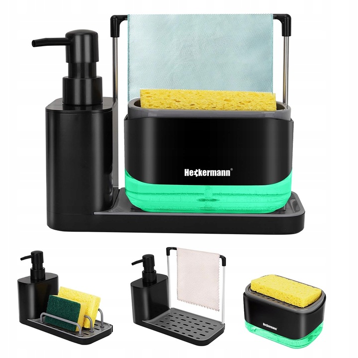 DOZOWNIK NA PŁYN DO MYCIA NACZYŃ MYDŁA POJEMNIK + GĄBKA ORGANIZER DO KUCHNI