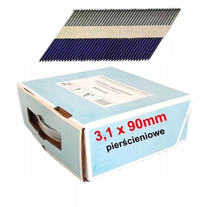 Gwoździe do gwoździarki łączone papierem 3,1x90mm 2000sz pierścieńowe