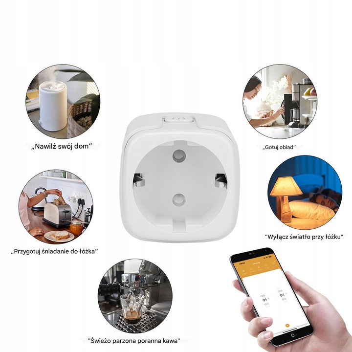 Gniazdo Gniazdko WiFi Smart Tuya Watomierz Pomiar Białe Baron 16A 3680W