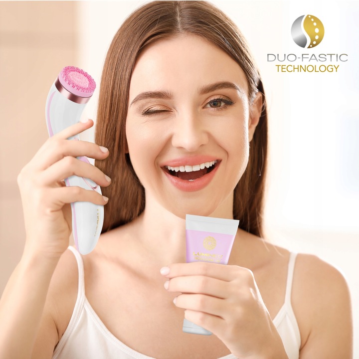 Lumineo Brush PRO różowy 4 końcówki + żel do skóry problematycznej