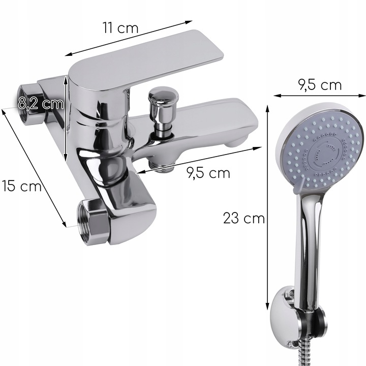 Bateria wannowa ścienna z prysznicem chrom zestaw do wanny łazienkowy