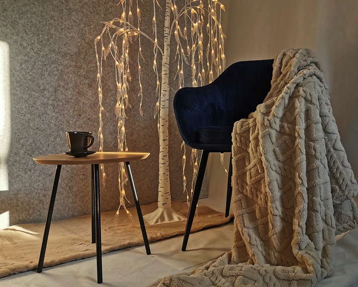 GRUBY KOC PLED NARZUTA DWUSTRONNA TŁOCZONY SKANDYNAWSKI ARIES 150x200 BEŻ