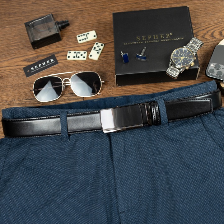 Pasek Skórzany SEPHER męski Automat CZARNY spodni