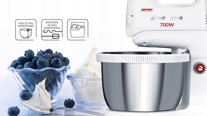 Mikser ręczny z misą biały 700W MPM MMR-21Z