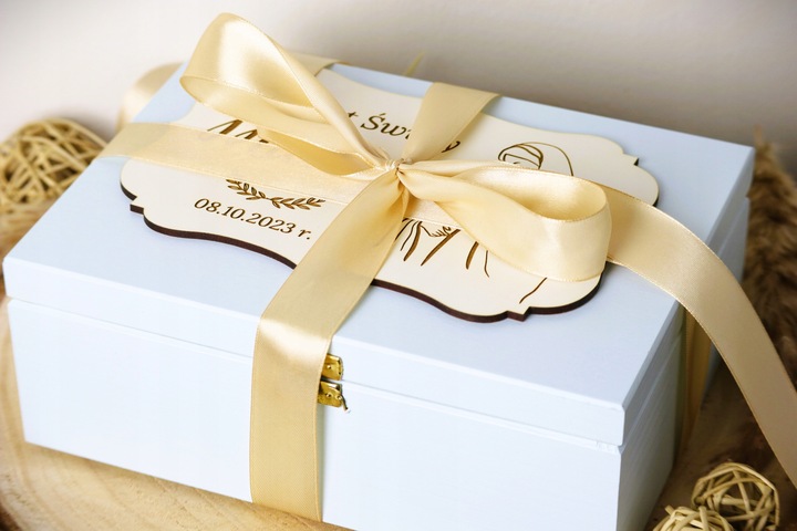 Pamiątka Chrztu Świętego Prezent na Chrzest z Grawerem BŁĘKITNE