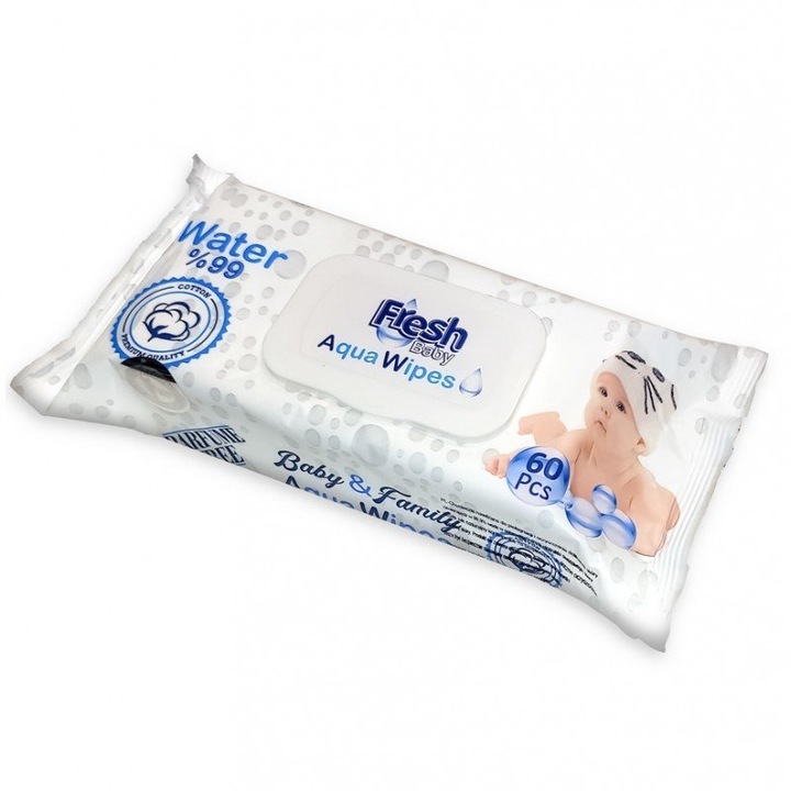 12x AQUA WIPES Nawilżane Chusteczki dla Dzieci 99% Pure Water Mokre 60 szt