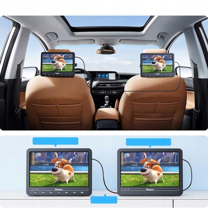 NAVISKAUTO Przenośny odtwarzacz DVD 10,5” z 2 monitorami do samochodu