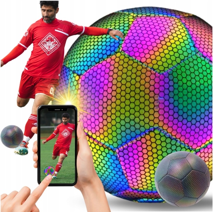 PIŁKA NOŻNA ODBLASKOWA ŚWIECĄCA LUMI DO NOGI ROZM 5 HOLOGRAFICZNA FOOTBALL