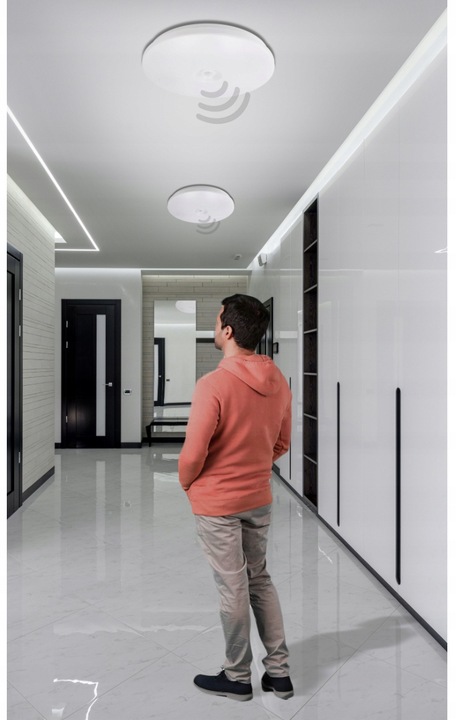 Plafon LED Lampa Sufitowa Z Czujnikiem Ruchu i Zmierzchu 2xE27 PIR