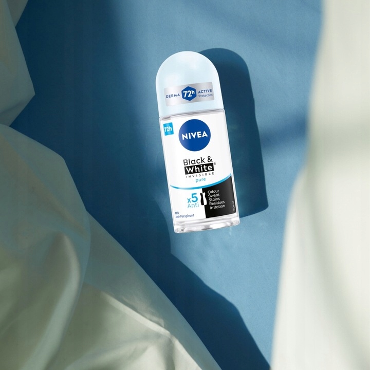 4 x NIVEA BLACK&WHITE INVISIBLE PURE ANTYPERSPIRANT ROLL ON 50 ML