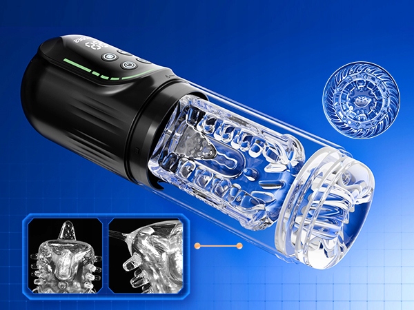 masturbator męski z 3 pompkami i 7 ruchami obrotowymi, wibrujący i ssący