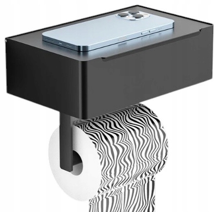 Uchwyt na Papier Toaletowy z Półką Wieszak Czarny POJEMNIK NA CHUSTECZKI WC