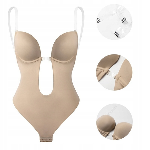 Body Damskie Do Sukienki Bez Pleców Plunge Silikonowe Ramiączka Stringi XL