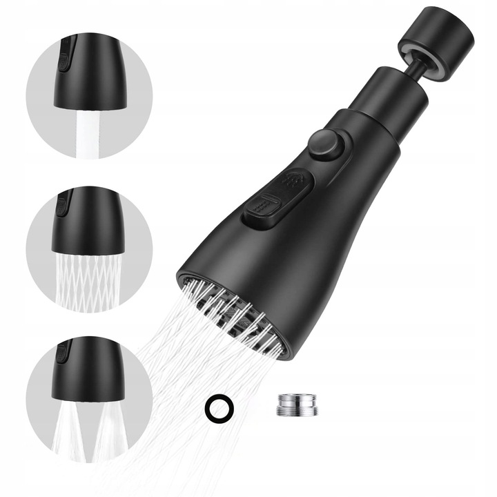 PRZEDŁUŻACZ KRANU KUCHENNEGO AERATOR PERLATOR 3 FUNKCJE 360° CZARNY