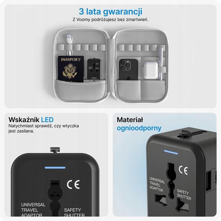 Przejsciowka adapter wtyczka angielska VOOMY, 1x USB-C & 1x USB-A,