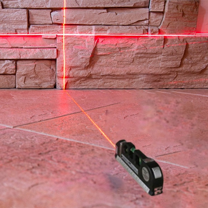 POZIOMICA LASEROWA Z MIARKĄ MIARĄ 250CM LASER KRZYŻOWY 3 LIBELKI