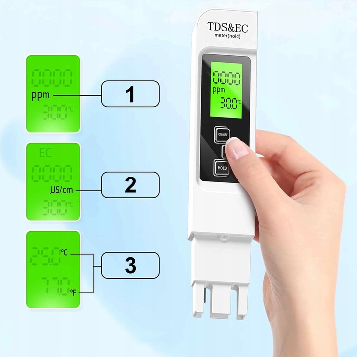 MIERNIK PH TESTER TWARDOŚCI WODY JAKOŚCI TDS EC FUNKCJA ATC TEMPERATURY