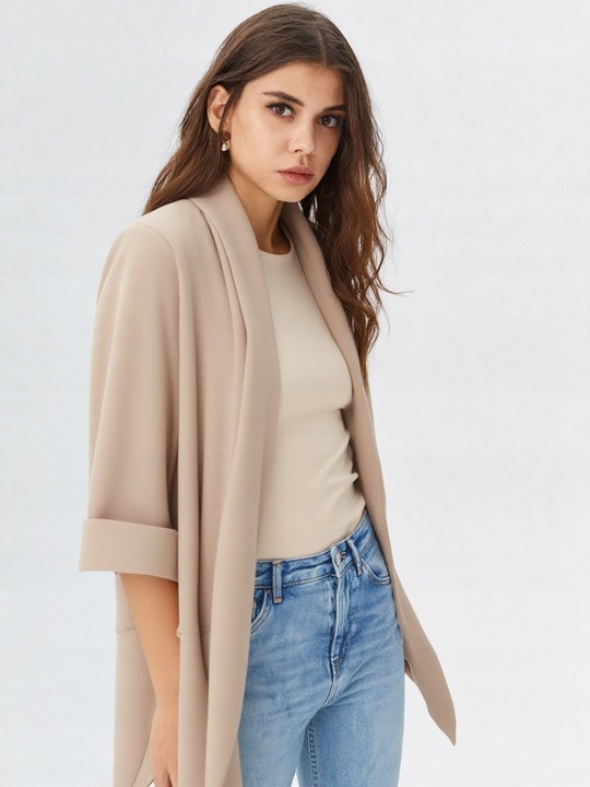 Marynarka damska żakiet NARZUTKA elegancka model MIA damska BEŻOWY