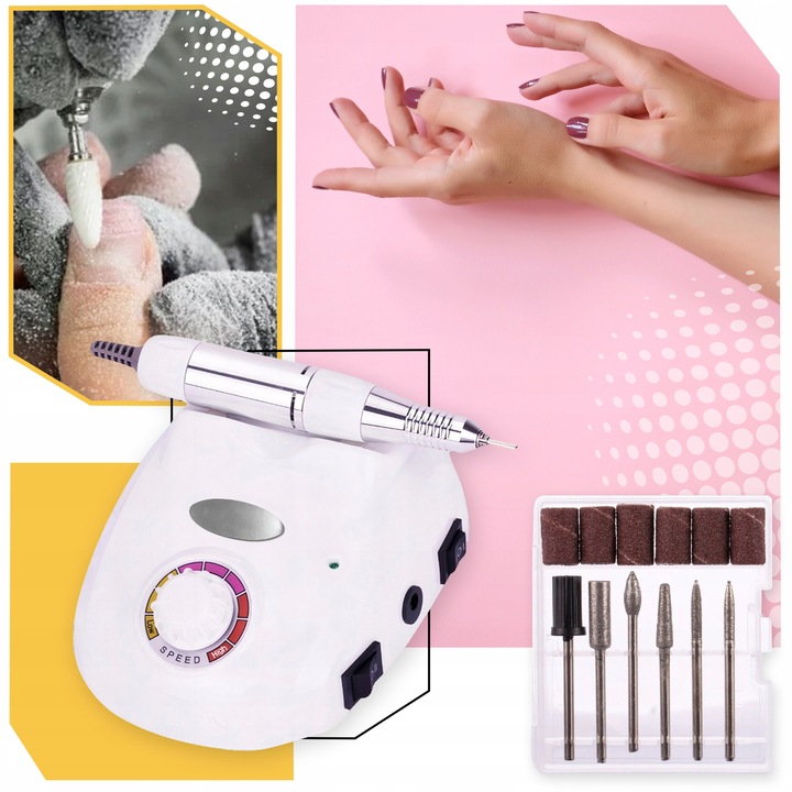 FREZARKA DO PAZNOKCI MANICURE PEDICURE PROFESJONALNA ZESTAW FREZÓW MOC 65W