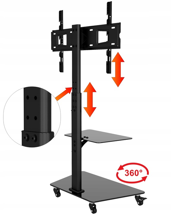 Stojak podlogowy TV na kółkach mobilny 32 40 43 48 50 55 58 65 cali