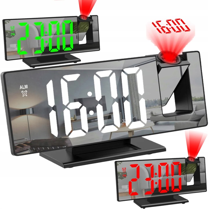 BUDZIK ZEGAR ELEKTRONICZNY LED PROJEKTOR DATA ALARM TERMOMETR 4w1