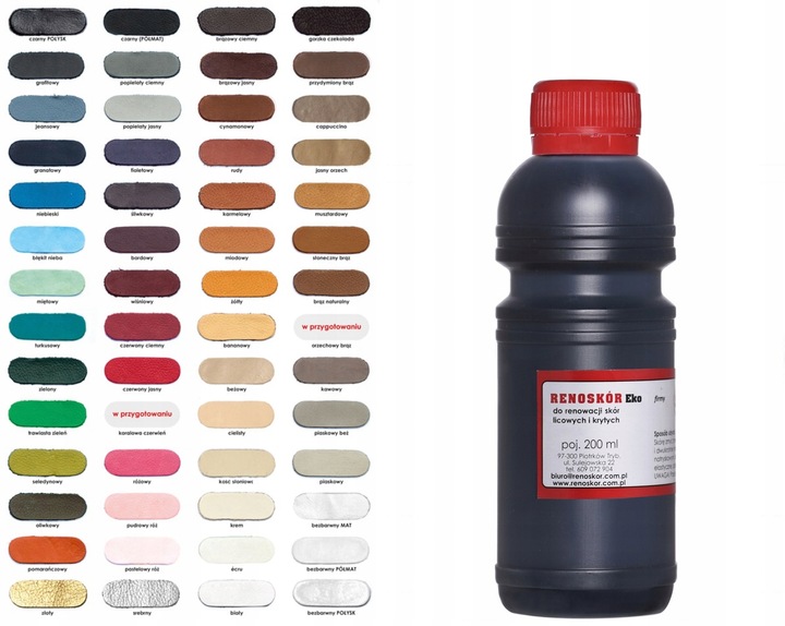 SUPER kryjące farby do skóry RENOSKÓR 54 KOLORY !! podaj tylko kolor 200 ml