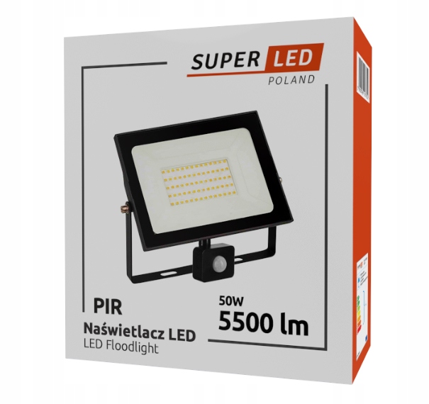 Halogen Naświetlacz Lampa LED 50W 5500 lm IP65 czujnik ruchu BIAŁY