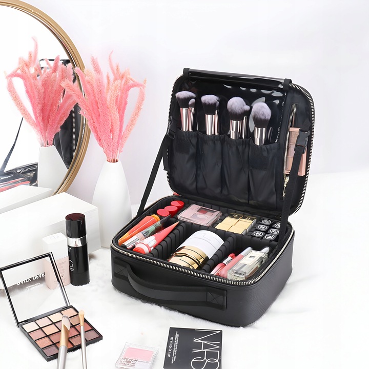 KOSMETYCZKA ORGANIZER KUFEREK NA KOSMETYKI DUŻA TORBA PODRÓŻNA CZARNA