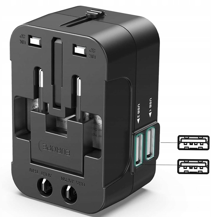 Uniwersalna Przejściówka ADAPTER Gniazda USA UK EU AUST Ładowarka USB