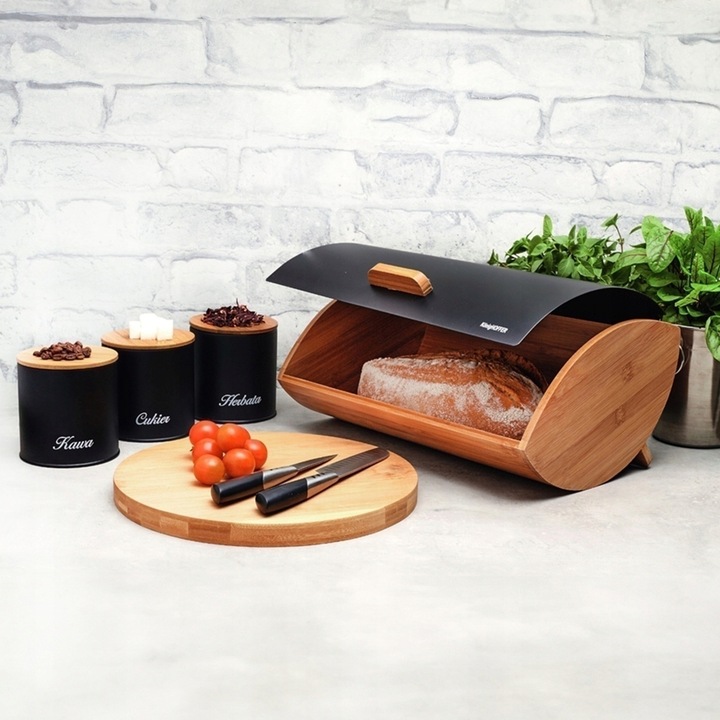 Zestaw CHLEBAK BAMBUSOWY + 3x Puszka KAWA HERBATA CZARNY Konighoffer Cosmic