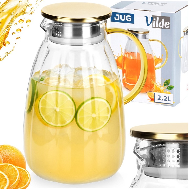Dzbanek NA NAPOJE wodę sok lemoniadę do napojów szklany z pokrywką 2,2L