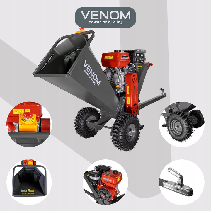 POTĘŻNY ROZDRABNIACZ SPALINOWY DO GAŁĘZI 120 MM SILNIK 420 CC ZACZEP