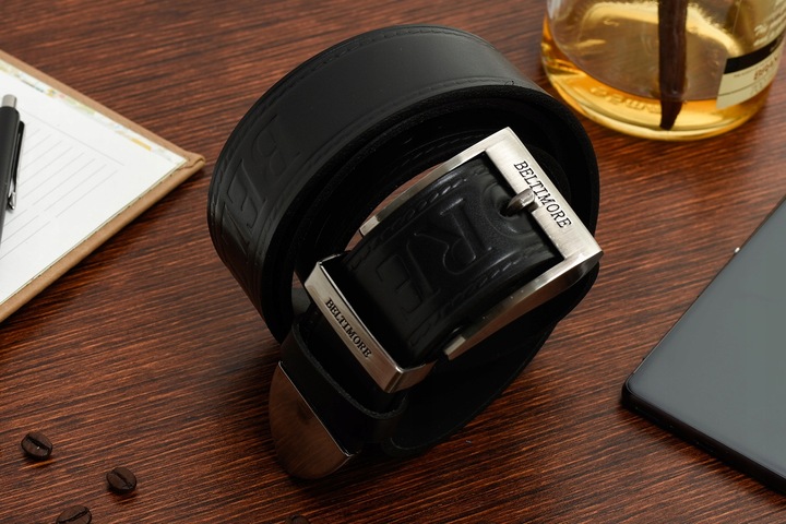 PASEK do spodni MĘSKI szeroki SKÓRZANY CZARNY r100