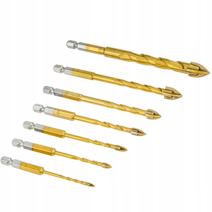 WIERTŁA DO SZKŁA PŁYTEK CERAMIKI GRESU WIERTŁO 3-12MM 7 SZT HEX 1/4"