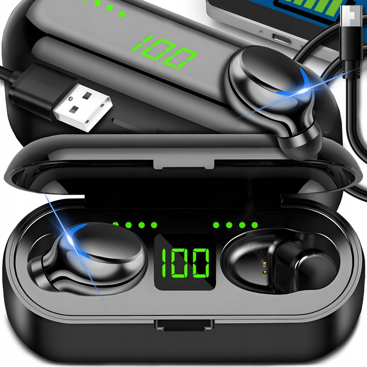 SŁUCHAWKI BEZPRZEWODOWE BLUETOOTH 5.3 3 GEN MODEL 2024 MIKROFON + POWERBANK