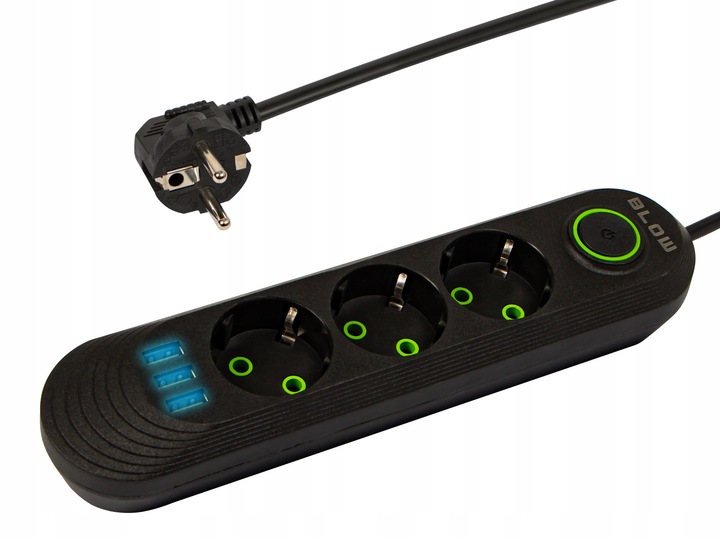 PRZEDŁUŻACZ LISTWA ZASILAJĄCA WŁĄCZNIK 3x USB 3 GNIAZDA 5m