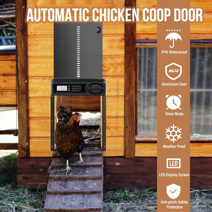 Automatyczne Drzwi Do Kurnika Z Timerem Blokada Przytrzaśnięcia Wodoodporne