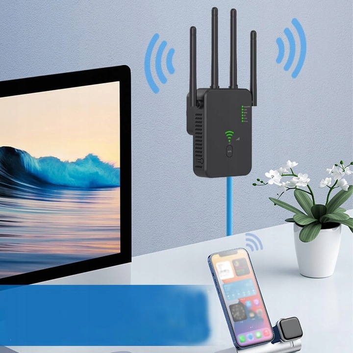 WZMACNIACZ SYGNAŁU WI-FI MOCNY REPEATER 1200MB/S 2.4GGHZ 5GHZ DWUZAKRESOWY
