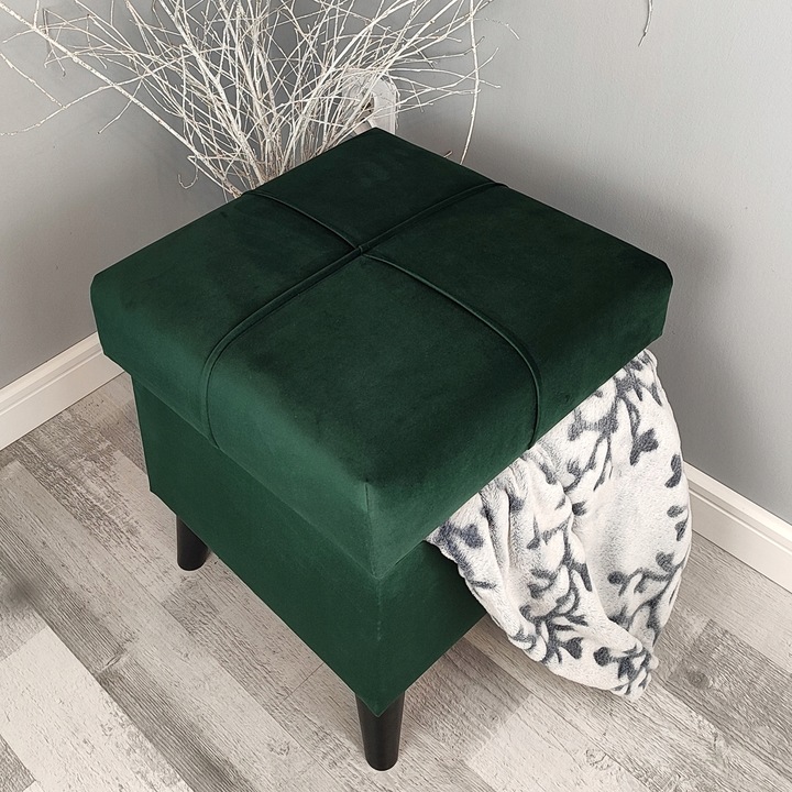 PUFA Z POJEMNIKIEM ZE SCHOWKIEM OTWIERANA PODNÓŻEK ZIELEŃ BUTELKOWA