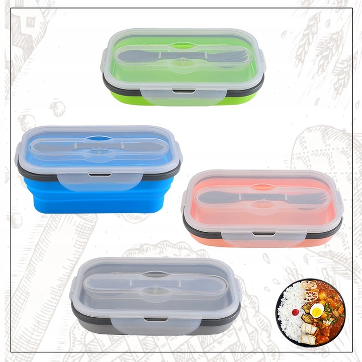SKŁADANY SILIKONOWY LUNCH BOX 800ML DO SZKOŁY POJEMNIK NA ŻYWNOŚĆ