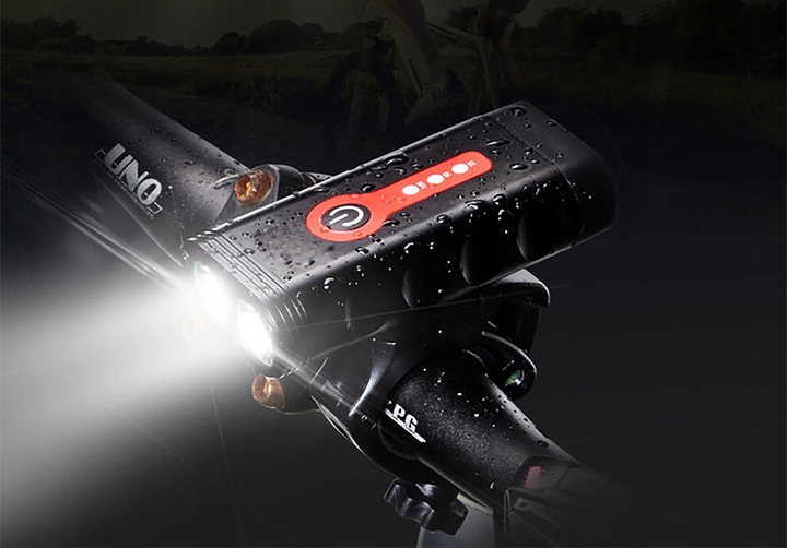 LAMPKA ROWEROWA LED PRZÓD 1800 LUMENÓW MOCNA + TYŁ OŚWIETLENIE ROWEROWE