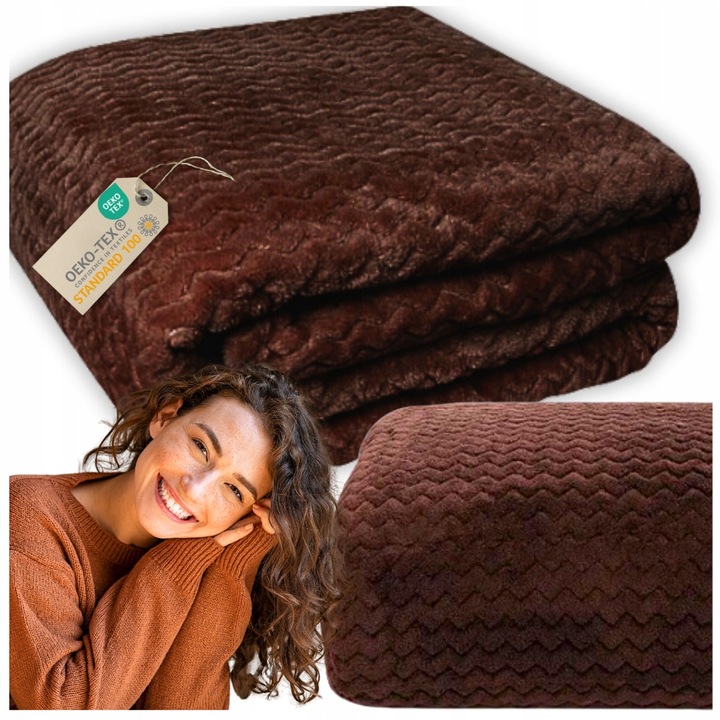 Koc pled narzuta 200x220cm na łóżko ciepły miękki prezent wzór brązowy brąz