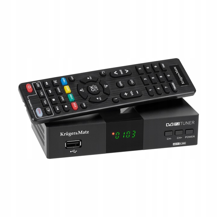 Tuner DVB-T2 H.265 HEVC Kruger&Matz HDMI SCART PVR EPG USB dekoder