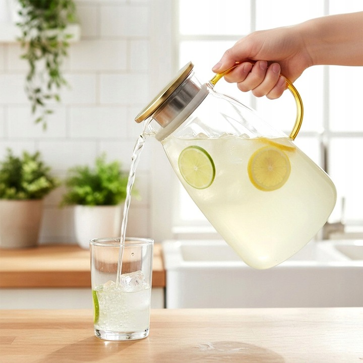 Dzbanek NA NAPOJE wodę sok lemoniadę do napojów szklany z pokrywką 2,2L