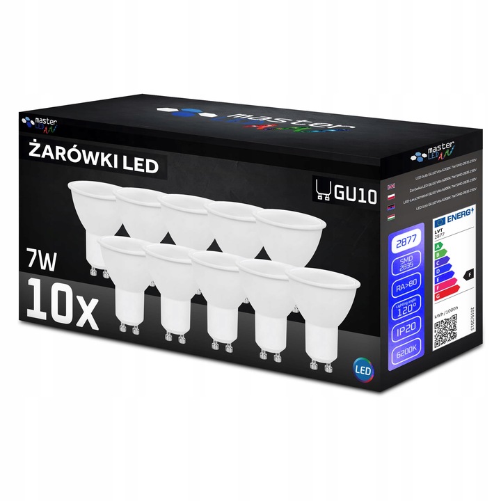 10x Żarówka LED GU10 7W biały zimny 6200K 230V MOCNA NIEMRUGAJĄCA
